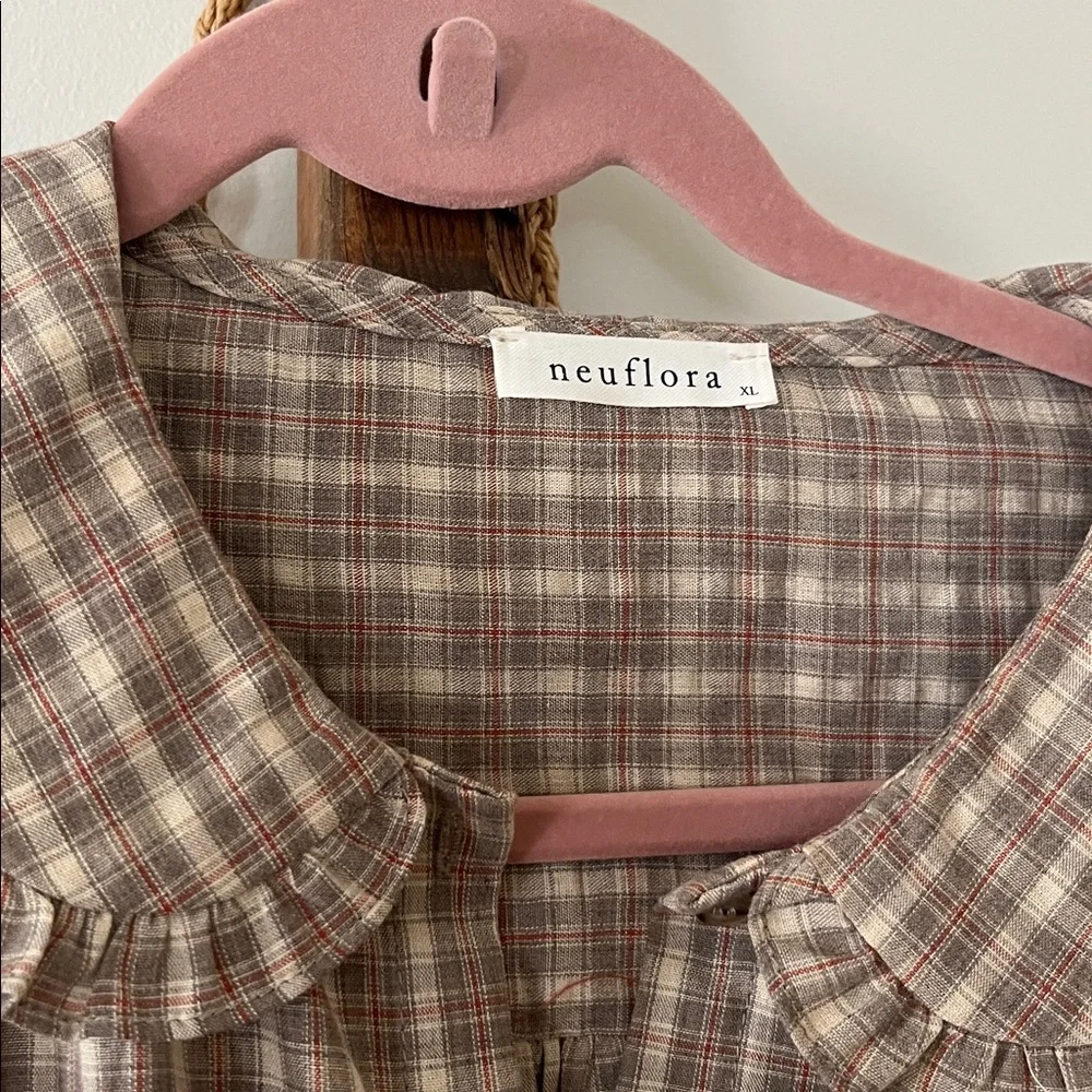 Neuflora Brown Plaid Blouse XL - Picture 2 of 4
